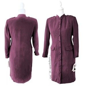Vintage 80's Patrick Purple 100% Silk Button Long Sleeve Mini Dress Size 2 NEW